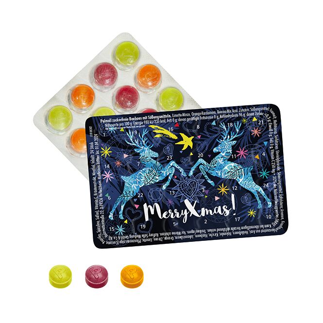 Firmengeschenk Kleinster Adventskalender der Welt mit Pulmoll – adventskalender – mit bedrucktem Etikett als Weihnachtsgeschenk für Mitarbeiter