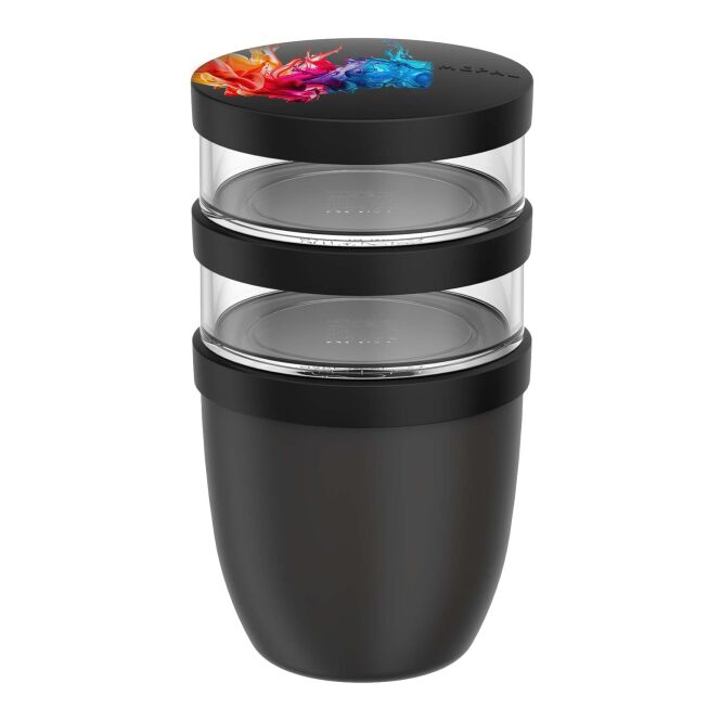 Mitarbeitergeschenk Lunchpot Mepal Ellipse – schwarz – mit 48h Express-Logodruck 500ml+2x200ml isolierte Speisebox für Büromahlzeiten