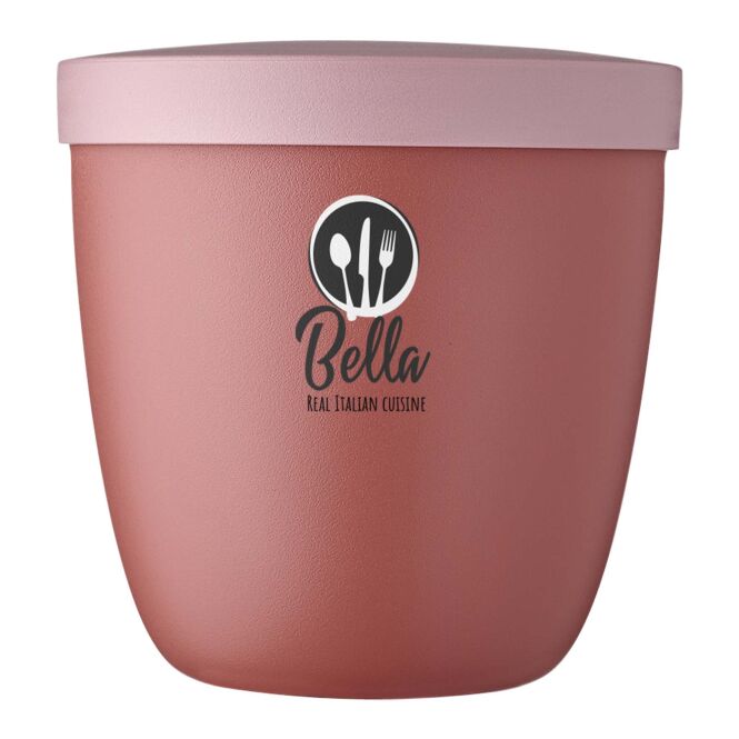 Firmengeschenk Snackpot Mepal Ellipse – rosa – mit 48h Express-Druck 500ml Behälter auslaufsicher für Business-Lunch & Catering