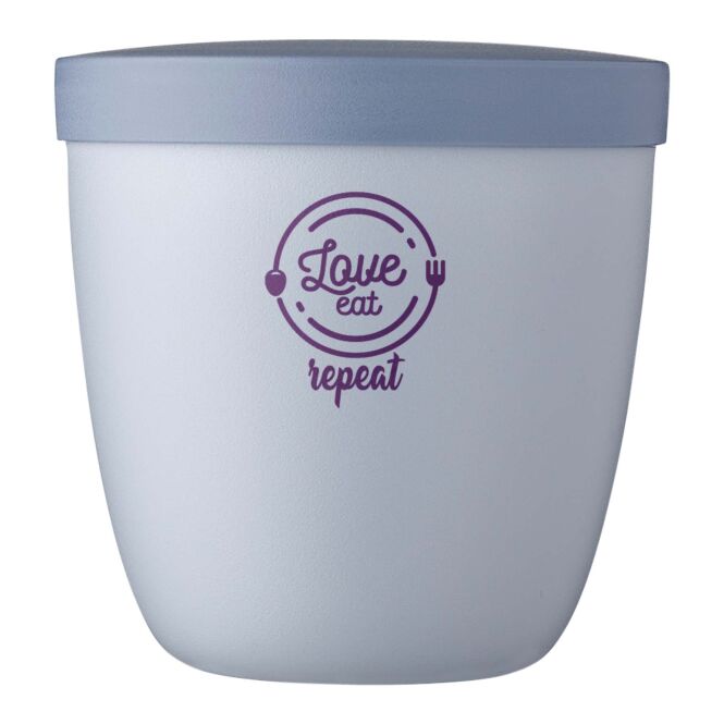 Mitarbeitergeschenk Snackpot Mepal Ellipse 500 ml – transparent blau – mit 48h Express-Logodruck auslaufsicherer Speisebehälter