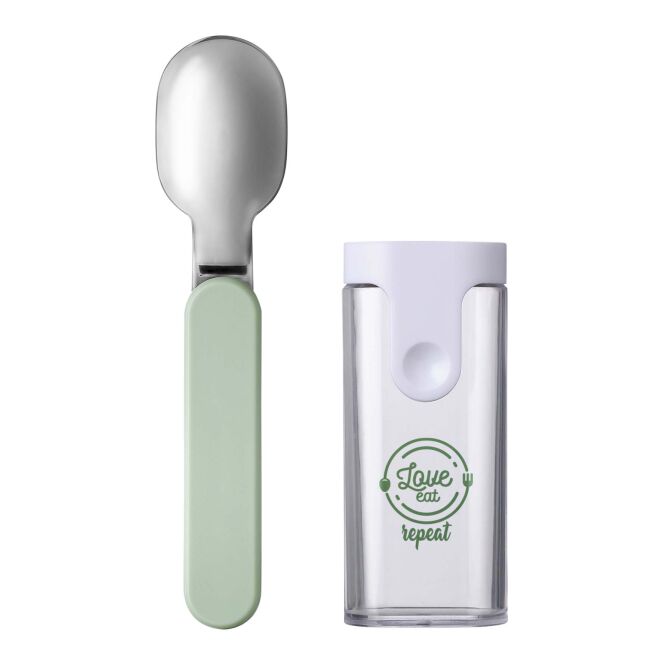 Firmengeschenk Löffel Mepal Ellipse – salbei – mit 48h Express-Druck BPA-frei faltbar kompakter Essbesteck-Begleiter