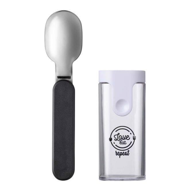 Mitarbeitergeschenk Faltlöffel Mepal Ellipse – schwarz – mit 48h Express-Druck, BPA-frei, klappbares Essbesteck für Firmen