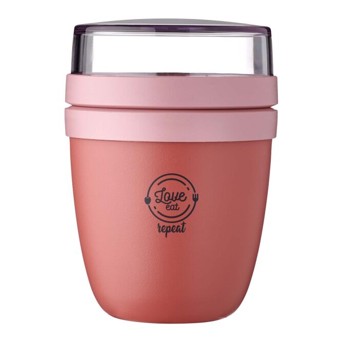 Mitarbeitergeschenk Lunchpot Mepal Ellipse Mini – rosa – mit 48h Express-Logodruck 120ml+300ml auslaufsicherer Snackbehälter