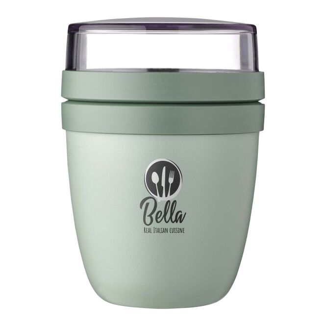 Mitarbeitergeschenk Lunchpot Mepal Ellipse Mini – grün – mit 48h Express-Druck, 300ml plus 120ml Behälter, auslaufsicherer Snackbecher für Firmen