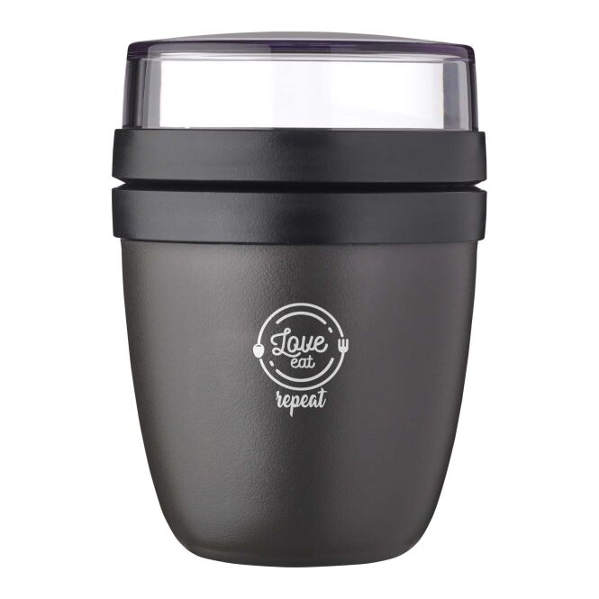 Mitarbeitergeschenk Lunchpot Mepal Ellipse Mini – schwarz – mit 48h Express-Logodruck 120ml+300ml auslaufsicherer Snackbecher