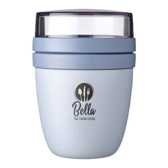 Firmengeschenk Lunchpot Mepal Ellipse Mini – blau – mit 48h Express-Logodruck 300ml+120ml auslaufsicherer Snackbehälter