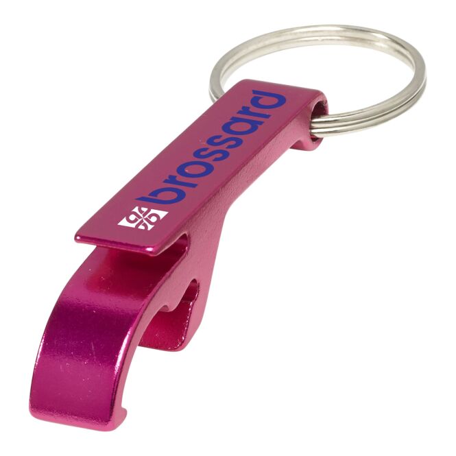 Mitarbeitergeschenk Tao Metallschlüsselanhänger – magenta – mit 48h Express-Druck mit Flaschen- und Dosenöffner für Firmen-Schlüsselbund