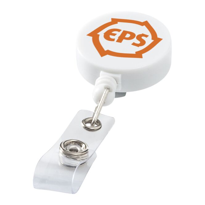 Werbeartikel Lech Rollerclip – weiss – mit 48h Express-Druck aus Kunststoff als praktisches Messe-Giveaway für Firmenausweise