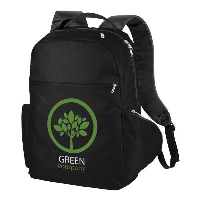Mitarbeitergeschenk The Slim Laptop-Rucksack – schwarz – mit Logo bedruckt 48h Express-Druck für 15,6 Zoll Notebooks Büroausstattung