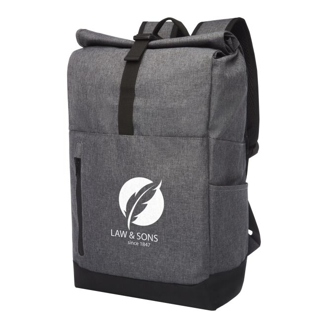 Mitarbeitergeschenk Laptoptasche Hoss – heather grau-schwarz – mit Logo bedruckt 48h Express-Druck für 15,6 Zoll Notebooks Büroausstattung