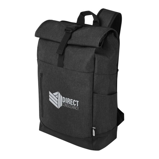 Mitarbeitergeschenk Hoss Rolltop Laptop-Rucksack – heather charcoal – mit Logo bedruckt 48h Express-Druck für 15,6 Zoll für das Onboarding