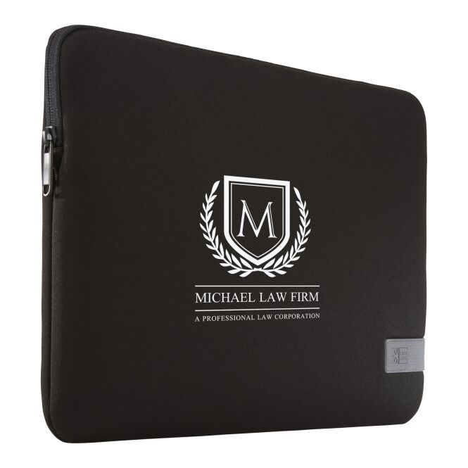 Mitarbeitergeschenk Laptoptasche Case Logic Reflect – schwarz – mit Logo bedruckt 48h Express-Druck für 14 Zoll Notebooks Homeoffice