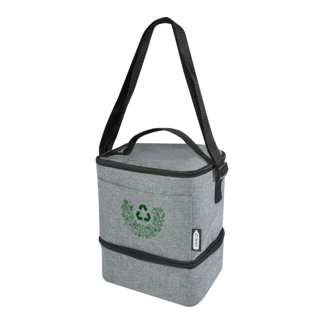 Mitarbeitergeschenk Kühltasche Tundra – heather grau – mit 48h Express-Logodruck aus 100% rPET für 9 Dosen nachhaltiges Transportbehältnis