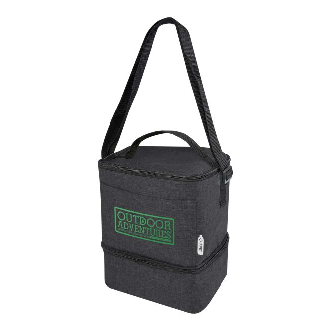 Mitarbeitergeschenk Kühltasche Tundra – heather charcoal – mit 48h Express-Logodruck 100% rPET für 9 Dosen nachhaltige Kühltasche