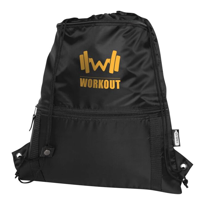 Mitarbeitergeschenk Sportbeutel Adventure – schwarz – mit 48h Express-Logodruck 9L isoliertes rPET nachhaltige Tasche für CSR-Promotions
