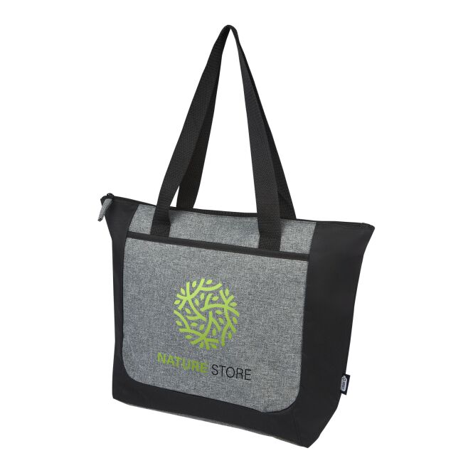 Mitarbeitergeschenk Tragetasche Reclaim GRS – schwarz-heather grau – mit 48h Express-Logodruck 100% rPET 15L nachhaltige Stofftasche