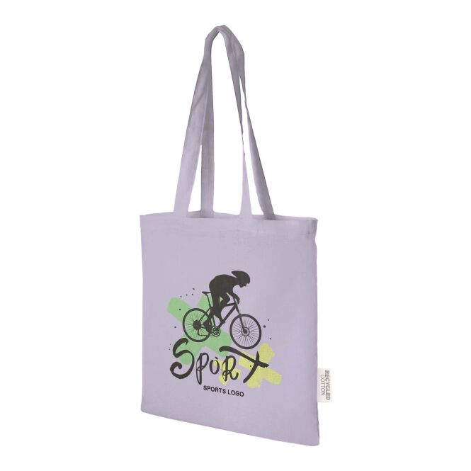 Mitarbeitergeschenk Tragetasche Madras 100% GRS-recycelte Baumwolle – fliederfarben – 48h Express-Logodruck 7L nachhaltige Tasche