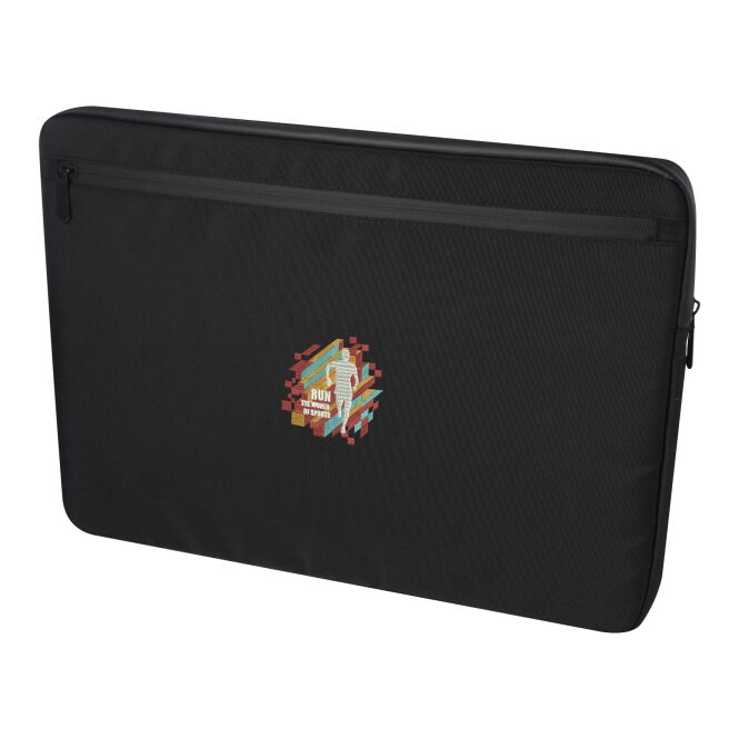Mitarbeitergeschenk Laptoptasche Rise 15,6" – schwarz – 48h Express-Logodruck 900D GRS recyceltes Polyester nachhaltige Laptophülle