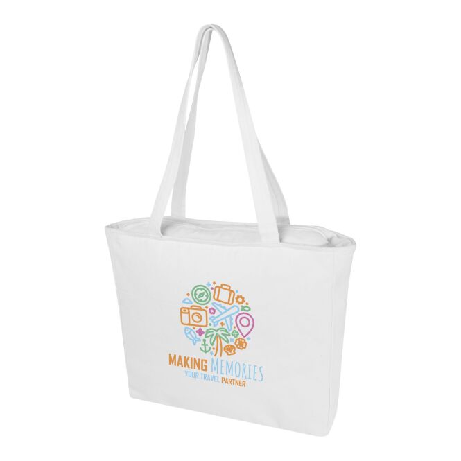 Mitarbeitergeschenk Tragetasche Weekender – weiss – mit 48h Express-Logodruck 500g/m² Cyclo-Recyclingfasern & Aware-Tracer nachhaltige Mehrzwecktasche für CSR-Promotions