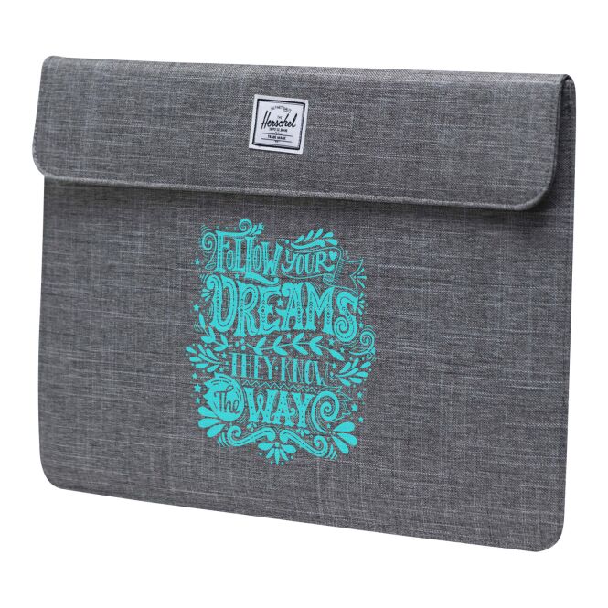 Mitarbeitergeschenk Laptophülle Herschel Spokane 15–16 Zoll – heather grau – mit 48h Express-Logodruck 100% rPET nachhaltiges IT-Case