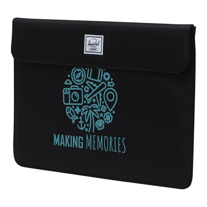 Mitarbeitergeschenk Laptophülle Herschel Spokane 15-16" – schwarz – 48h Express-Logodruck 100% recyceltes rPET nachhaltige Tasche