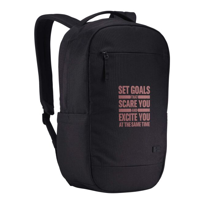 Mitarbeitergeschenk Laptop-Rucksack Case Logic Invigo – schwarz – mit Logo bedruckt 48h Express-Druck für 14 Zoll Notebooks nachhaltig