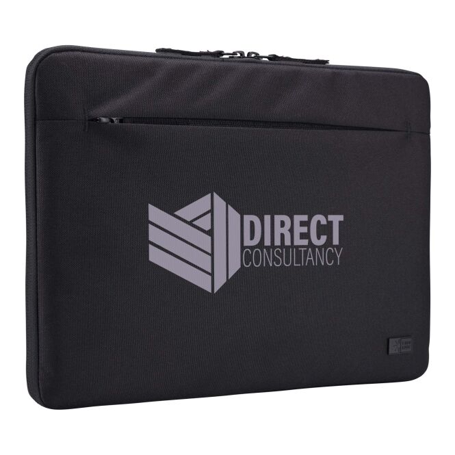 Mitarbeitergeschenk Laptoptasche Case Logic Invigo – schwarz – mit Logo bedruckt 48h Express-Druck nachhaltig für 14 Zoll Notebooks