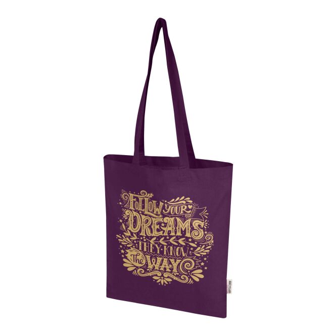 Giveaway Tragetasche Madras Blend – lila – mit 48h Express-Logodruck 60% GRS-Baumwolle 40% RPET 7L nachhaltige Stofftasche
