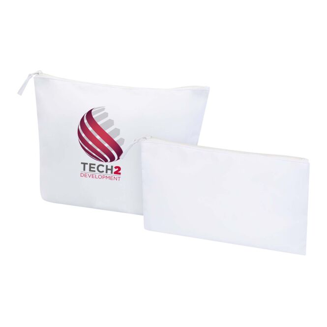 Premium-Werbeartikel Kulturbeutelset Swift – weiss – mit 48h Express-Logodruck, 2tlg. 100% GRS-rPET, 32x21/23x13cm, nachhaltiges Reise-Etui