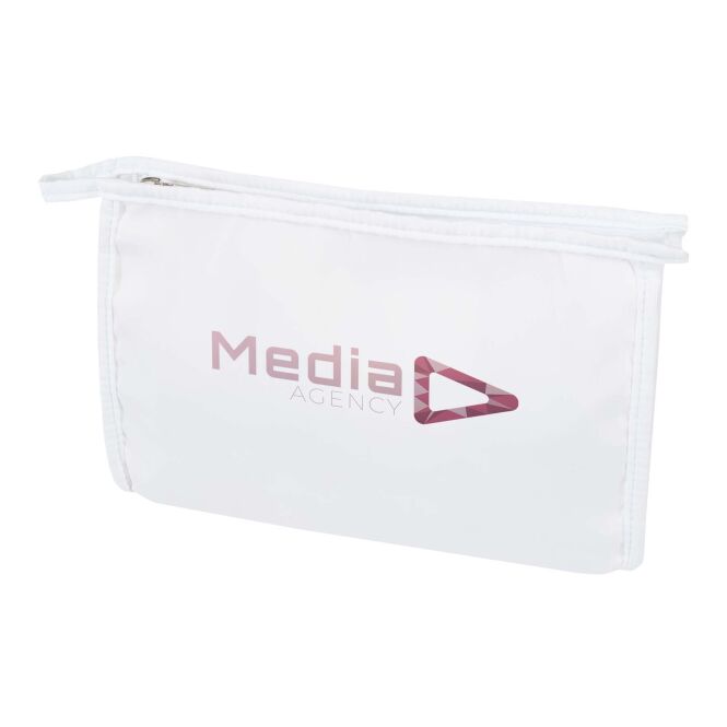 Mitarbeitergeschenk Kosmetiktasche Muse – elfenbeinweiss – mit 48h Express-Logodruck 100% GRS rPET nachhaltiges Reiseaccessoire