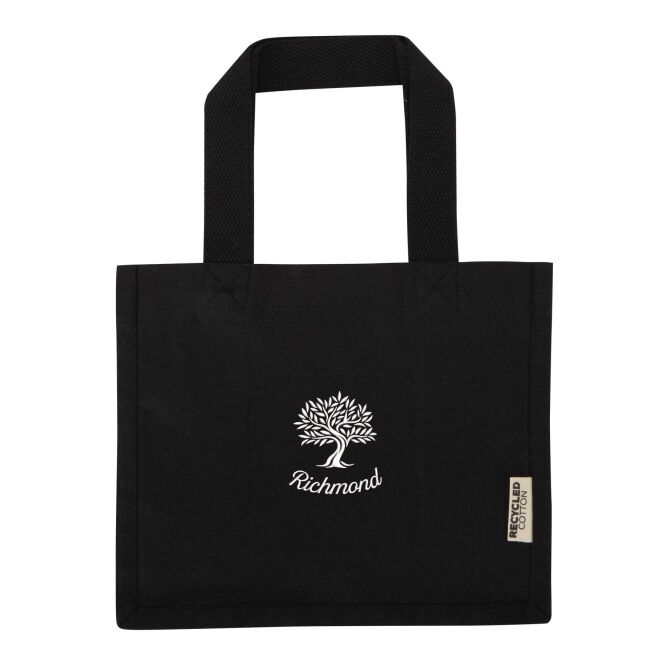 Mitarbeitergeschenk Tragetasche Odessa 9L – schwarz – mit 48h Express-Logodruck aus 220g/m² GRS-Recyclingbaumwolle nachhaltige Tasche