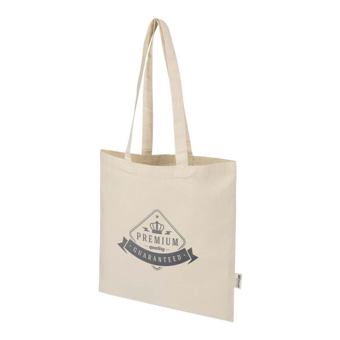 Werbeartikel Tragetasche Peru Blend – natur – mit 48h Express-Logodruck 60% GRS-Recyclingbaumwolle 40% RPET 180g/m² 7L nachhaltige Tasche