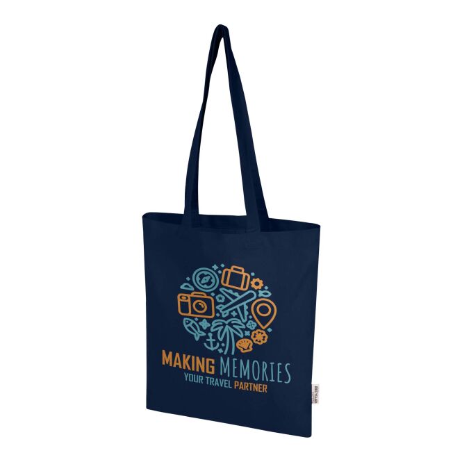 Mitarbeitergeschenk Tragetasche Peru Blend – navy – mit 48h Express-Logodruck 180g/m² GRS-Baumwolle/rPET 7L nachhaltiges Accessoire