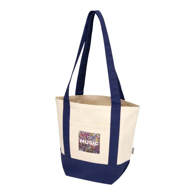 Werbeartikel Tragetasche Sam – navy-natur – mit 48h Express-Logodruck 320 g/m² 100% GRS-rBaumwolle nachhaltiger Stoffbeutel
