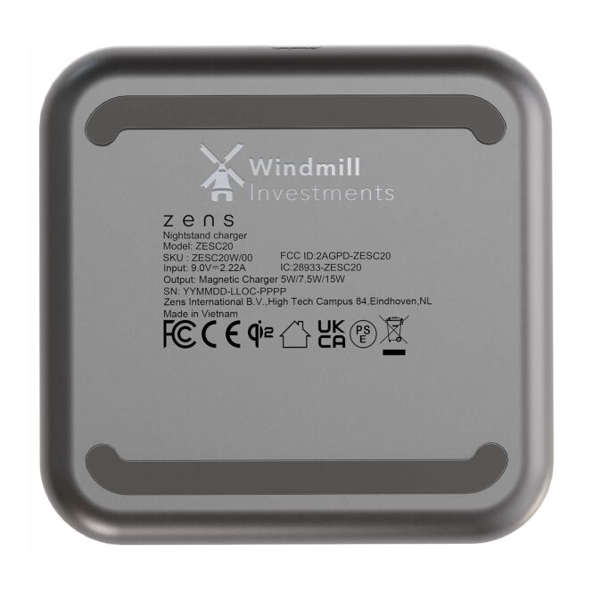 Kundengeschenk Wireless Charger Zens 15W Qi2 – schwarz – mit Logo bedruckt 48h Express-Druck für das Homeoffice und den Nachttisch
