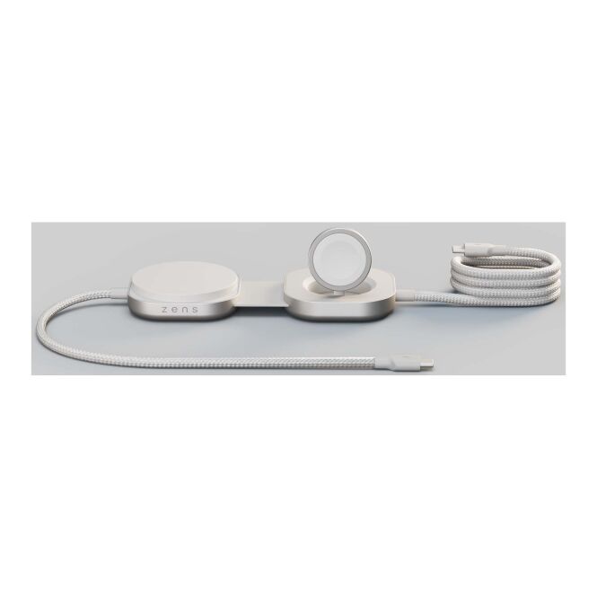 Premium-Werbeartikel 3-in-1 Ladekabel Zens Pro 3 – weiss – mit Logo bedruckt 48h Express-Druck 140 W USB-C für das Homeoffice