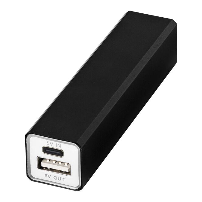 Kundengeschenk Powerbank Volt 2200 mAh – schwarz – mit Logo bedruckt 48h Express-Druck für das Mitarbeiter-Onboarding