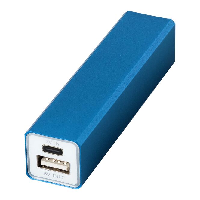 Technik-Werbemittel Powerbank Volt – royalblau – mit Logo bedruckt 48h Express-Druck 2200 mAh USB-Anschlüsse für den Büroalltag