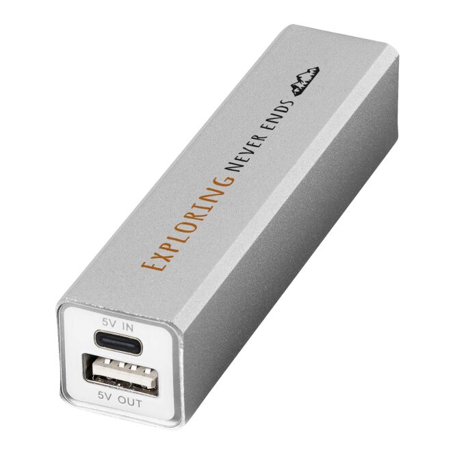 Firmengeschenk Volt Powerbank 2200 mAh – silber – mit Logo bedruckt 48h Express-Druck für das Mitarbeiter-Onboarding