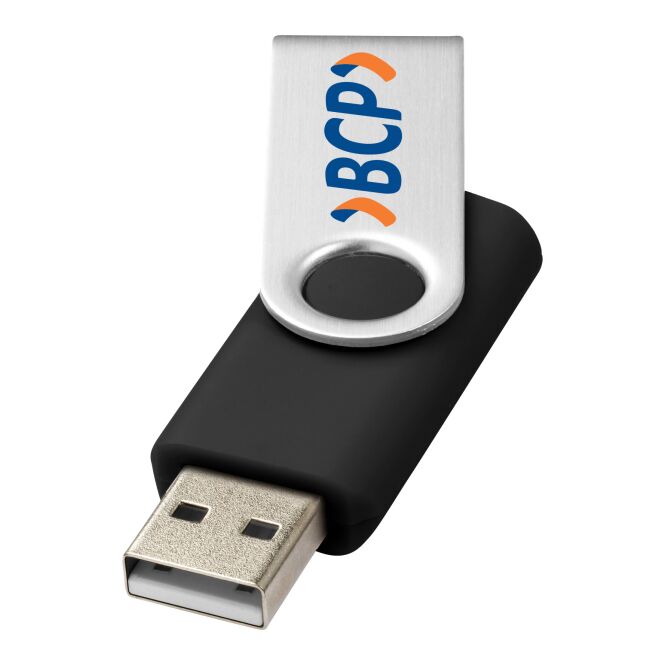 Firmengeschenk USB-Stick Rotate Basic 2 GB – schwarz-silber – 48h Express-Gravur als langlebiges Speichermedium für das Büro