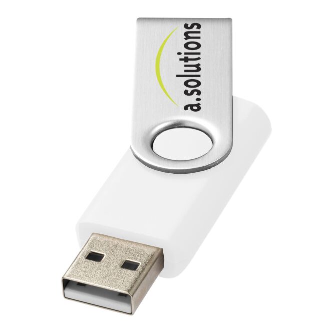 Werbeartikel USB-Stick Rotate Basic 2 GB – weiss-silber – mit Logo bedruckt 48h Express-Druck für IT-Messen