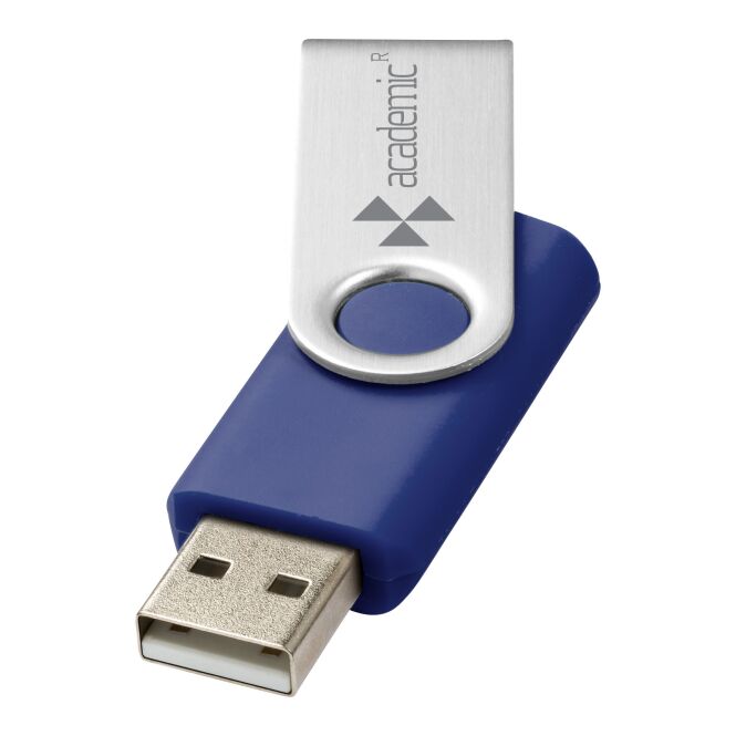 Werbeartikel Rotate Basic 2 GB USB-Stick – blau-silber – mit Logo bedruckt 48h Express-Druck für IT-Messen