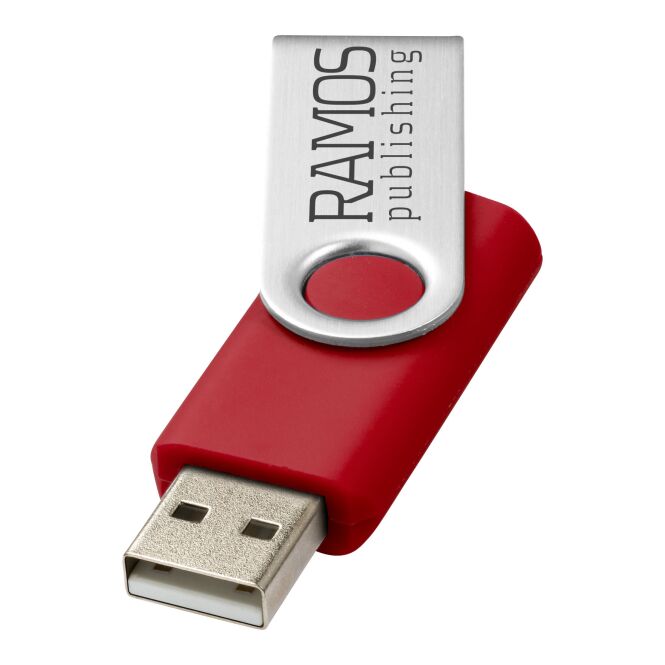 Werbeartikel USB-Stick Rotate Basic 2 GB – rot-silber – mit Logo bedruckt 48h Express-Druck für IT-Messen