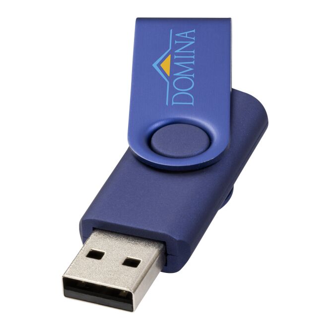 Mitarbeitergeschenk USB-Stick Rotate Metallic 4 GB – navy – mit Logo bedruckt 48h Express-Druck für das Mitarbeiter-Onboarding