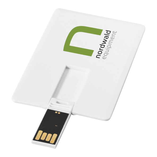 Werbeartikel USB-Stick im Kreditkartenformat 2 GB – weiss – mit Logo bedruckt 48h Express-Druck für IT-Messen
