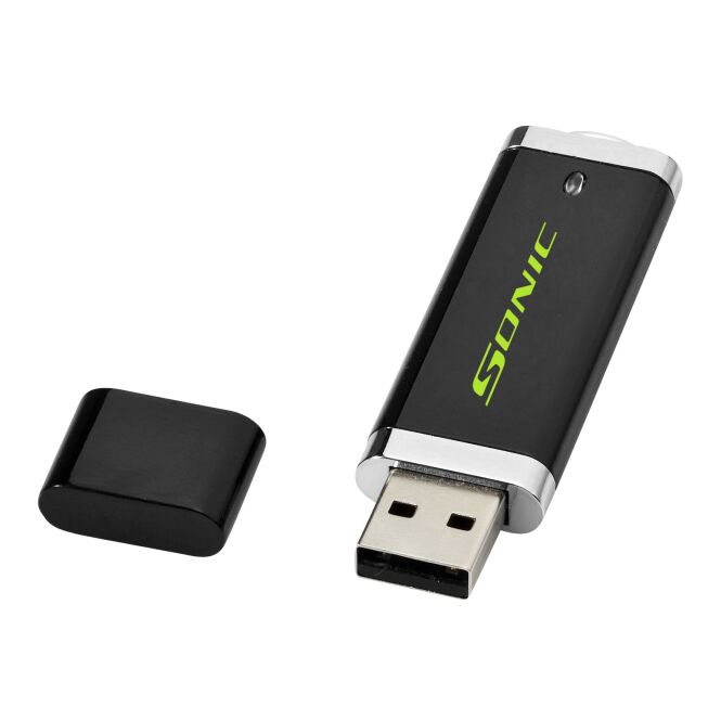 Mitarbeitergeschenk USB-Stick Flat 4 GB – schwarz – mit Logo bedruckt 48h Express-Druck für das Mitarbeiter-Onboarding