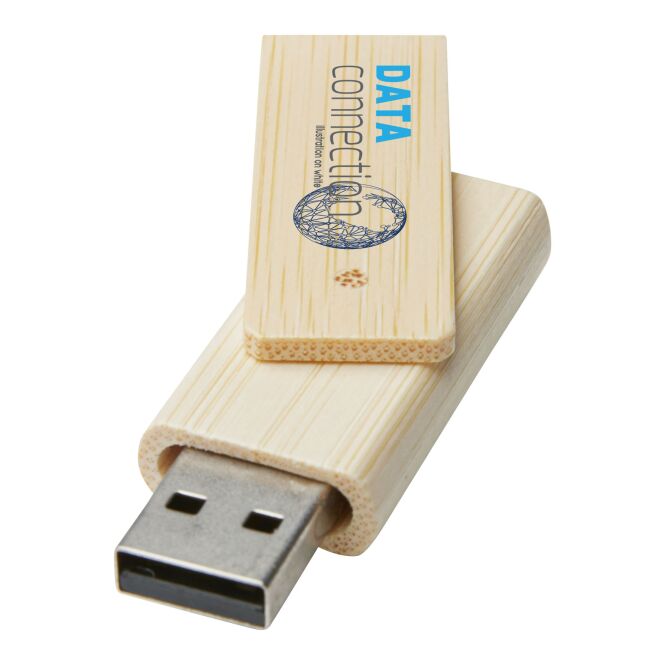 Mitarbeitergeschenk Rotate 4 GB USB-Stick Bambus – beige – mit Gravur 48h Express-Gravur nachhaltig für das Büro-Onboarding
