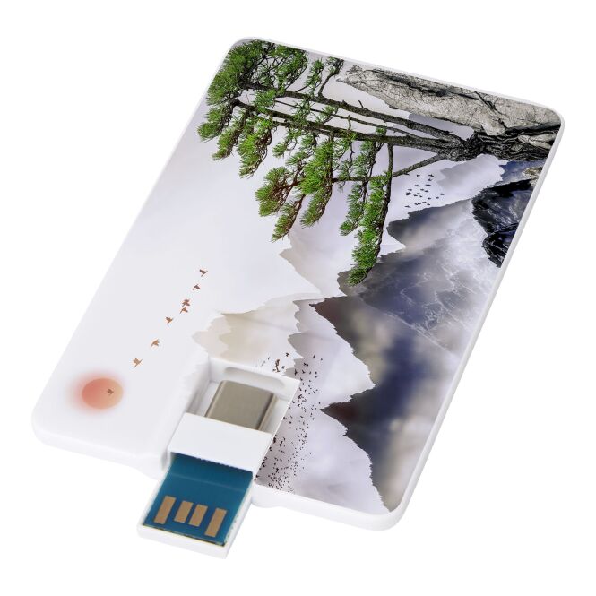 Werbeartikel USB-Stick Duo slim 32 GB – weiss – mit Logo bedruckt 48h Express-Druck USB-C und USB-A 3.0 für IT-Messen