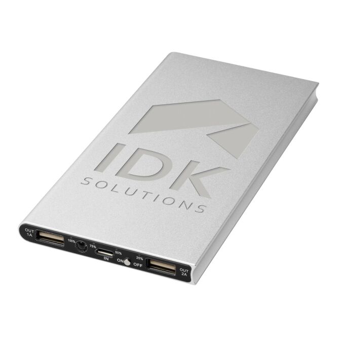 Firmengeschenk Powerbank Plate 8000 mAh – silber – lasergraviert 48h Express-Gravur für das Homeoffice
