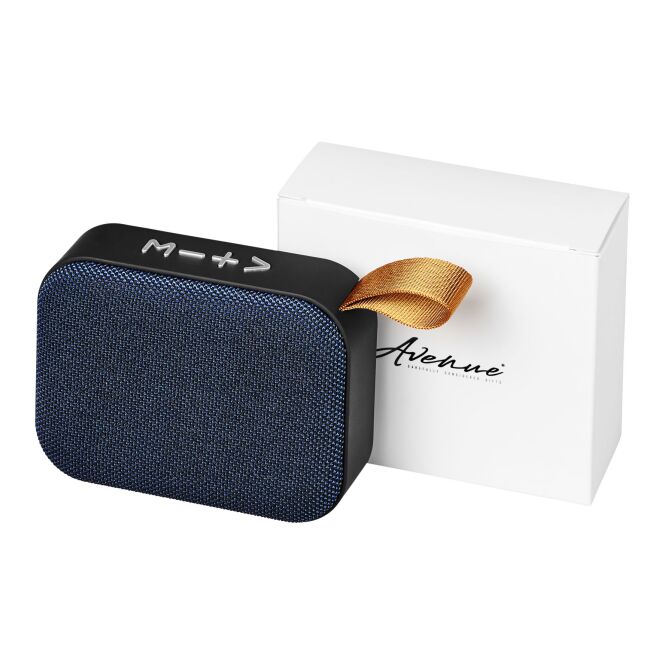 Werbeartikel Bluetooth Lautsprecher Fashion Stoff – royalblau – mit Logo bedruckt 48h Express-Druck 3W 400mAh für den Büroalltag